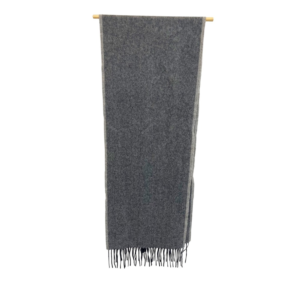 NEW Saks Fifth Avenue Gray Herringbone 100%‎ Cashmere Fringe Scarf Cozy Soft